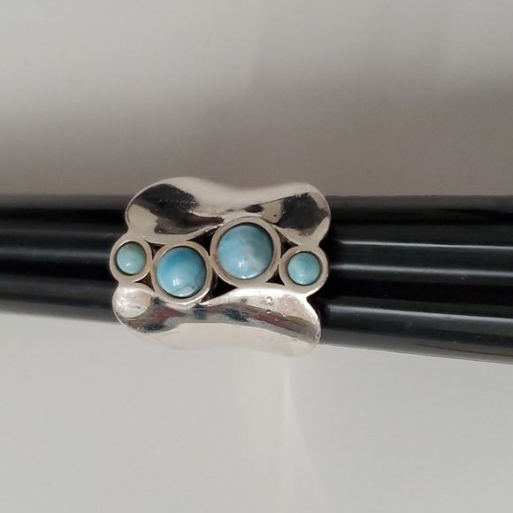 Sterling Silver 925 Oceanic Elegance Sterling Larimar Ring - Picture 7 of 8